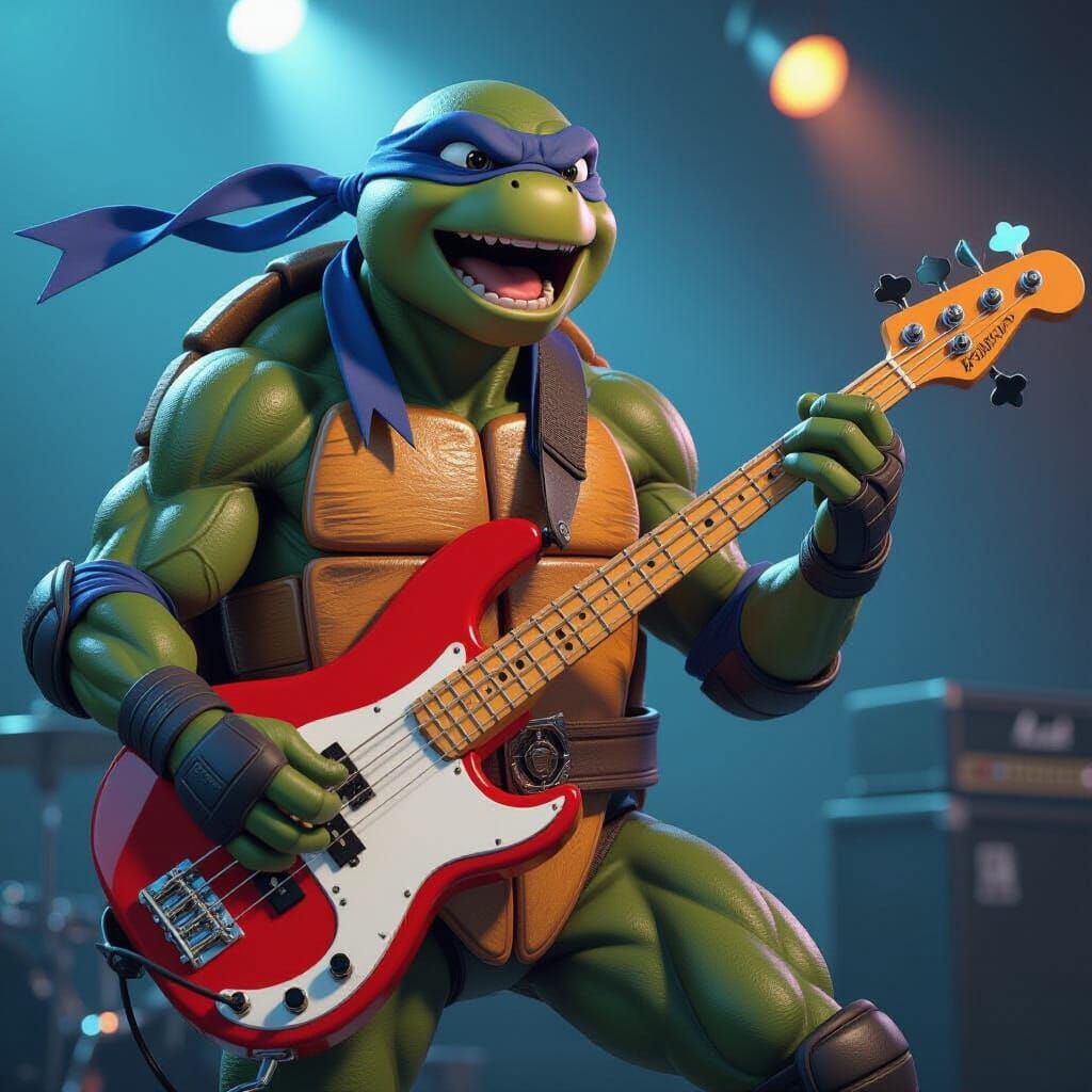 Anime Ninja Turtle Rock Star with Bass Guitar
