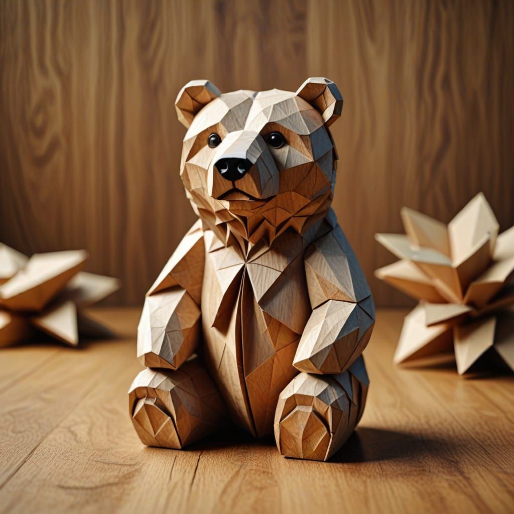 Wood carved bear simple design