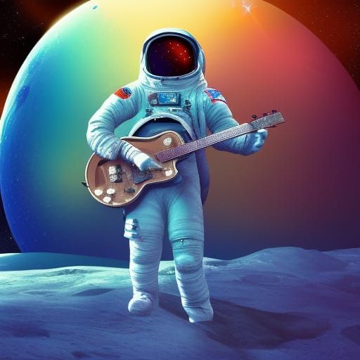 Astronaut Plays Guitar on Moon: Cosmic Illustration