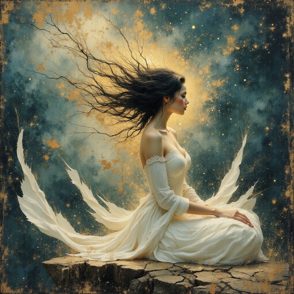 Ethereal Piano Fairy Under Northern Lights