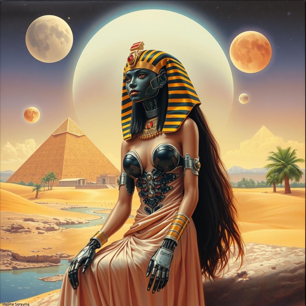 Cyborg Sphinx in Retro Cyberpunk 80s Futurism