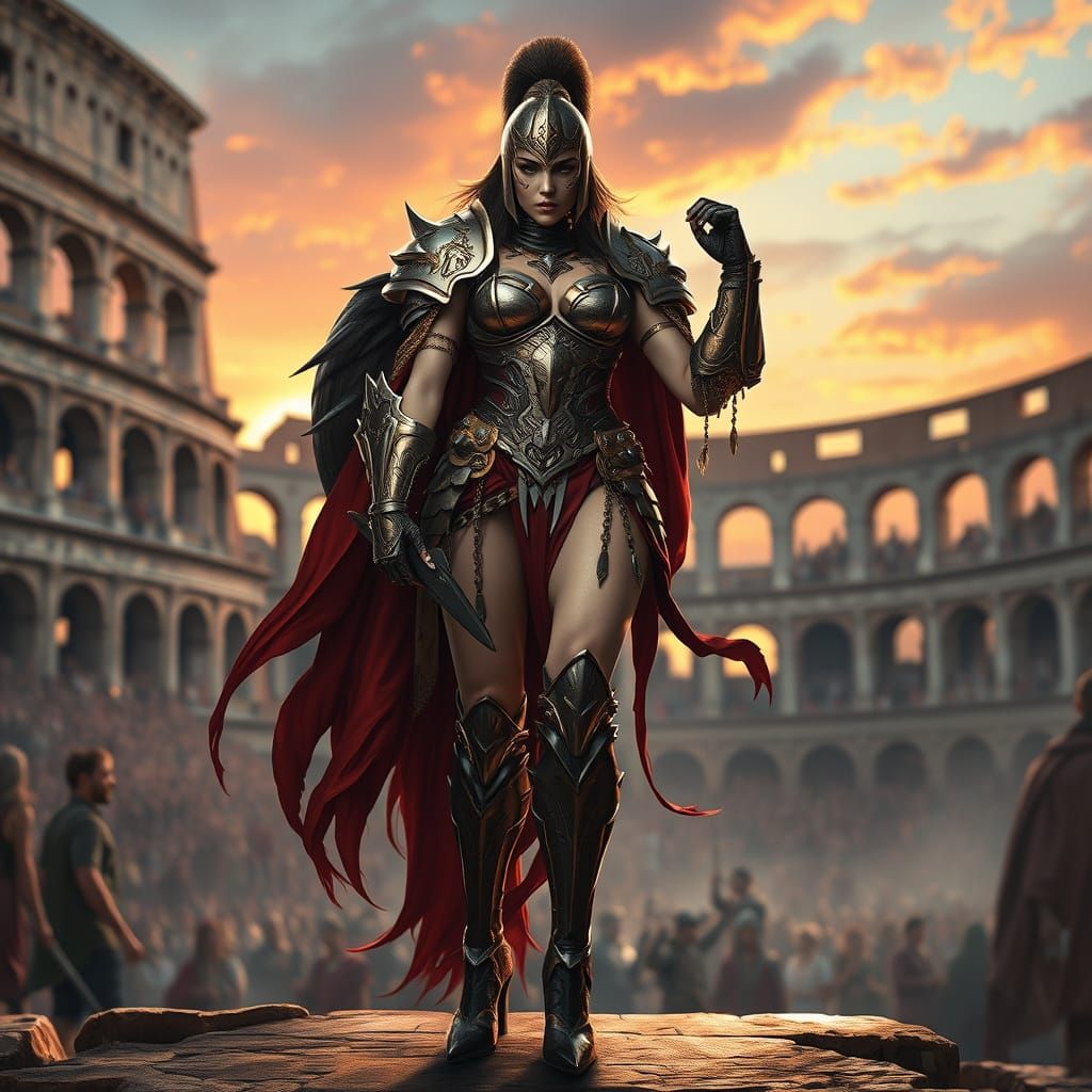 Female Warrior in Colosseum: Hyper-Realistic Digital Art