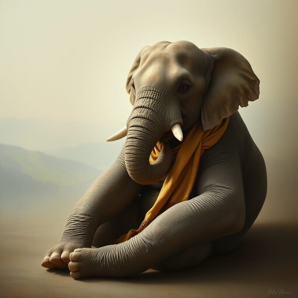 Elephant's Enigmatic Smile in Renaissance Style