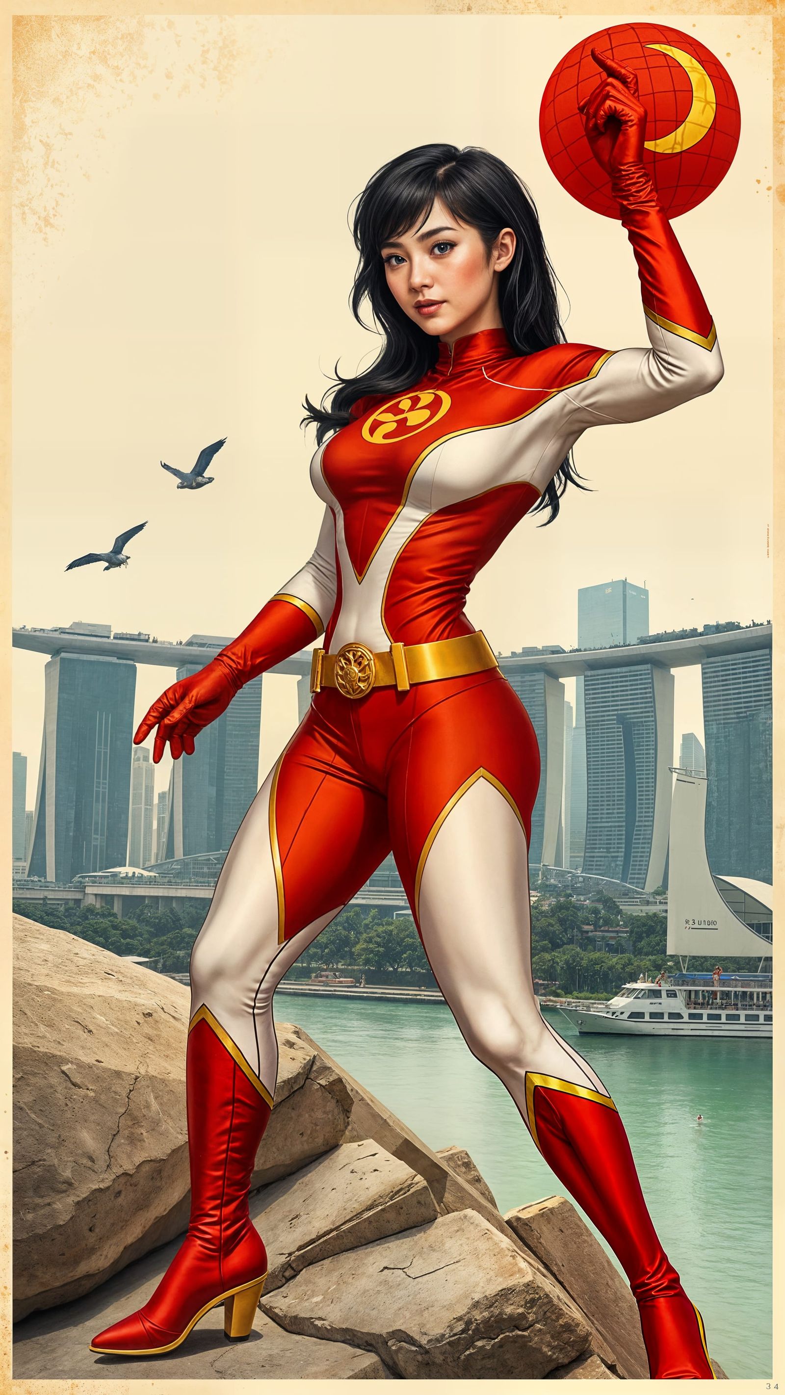 Singaporean Superhero Agile in Vintage Poster Art
