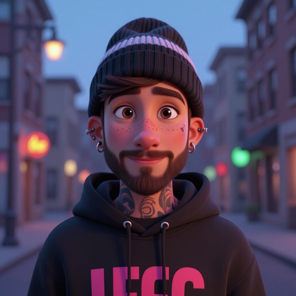 Playful Young Man with Piercings, Pixar Style