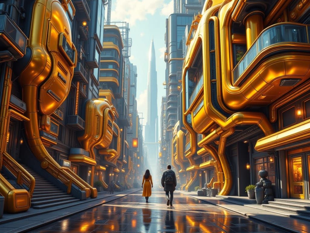 Cyberpunk City Streets with Cybernetic People
