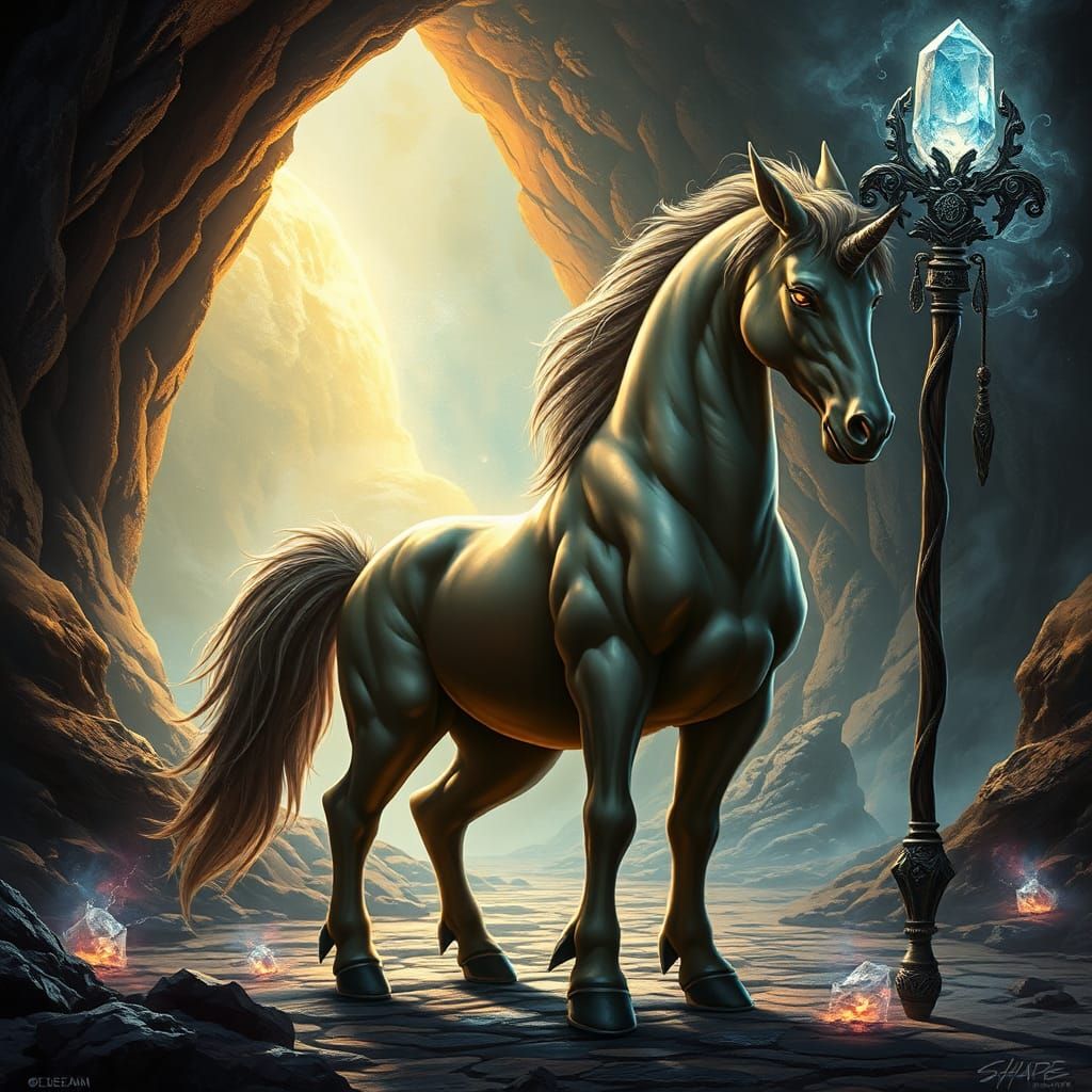 Mystical Centaur Guardian of Ethereal Cave Entrance