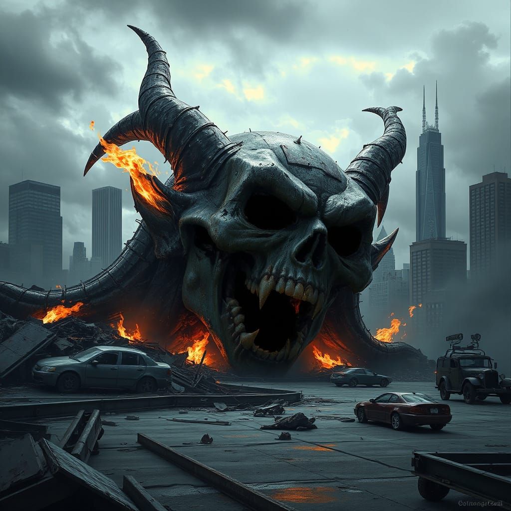 Cyberpunk Apocalypse Cityscape in a Dark, Muted Palette