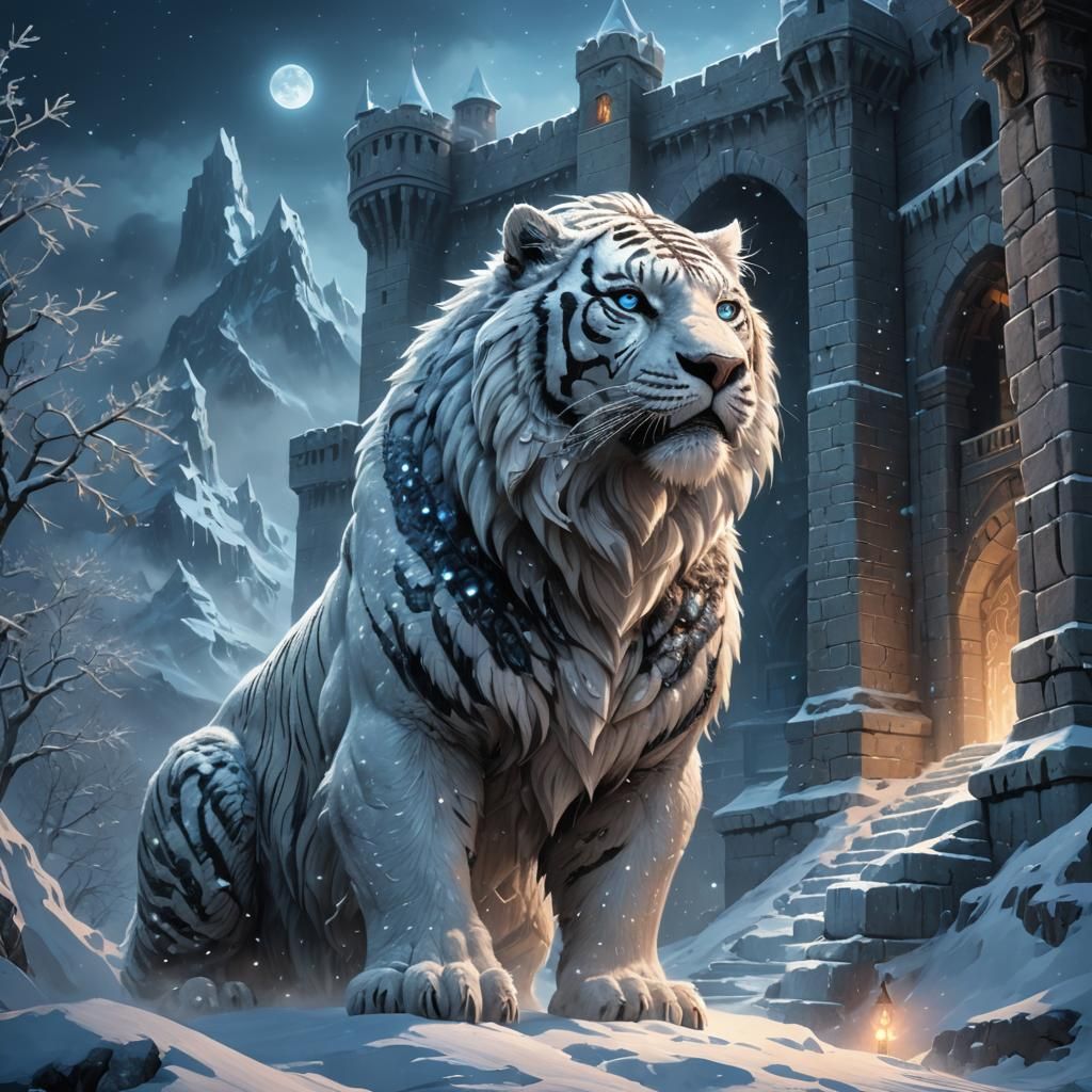 Yeti-Tiger Hybrid Guarding Icy Snow Fortress