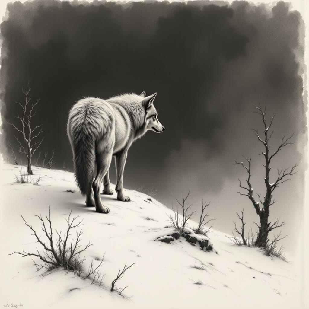 Monochrome Wolf in Arctic Wilderness