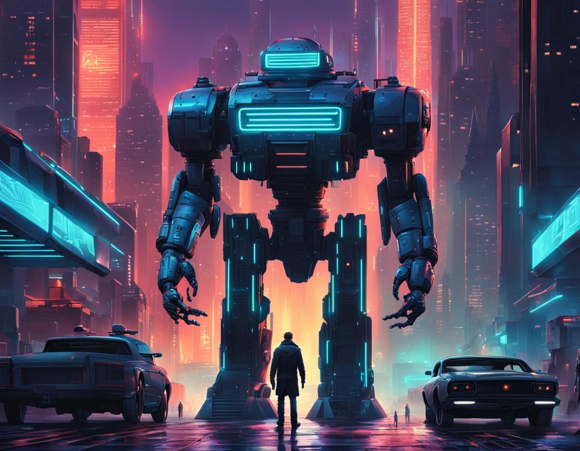 Cyberpunk Master and Apprentice in Neon City