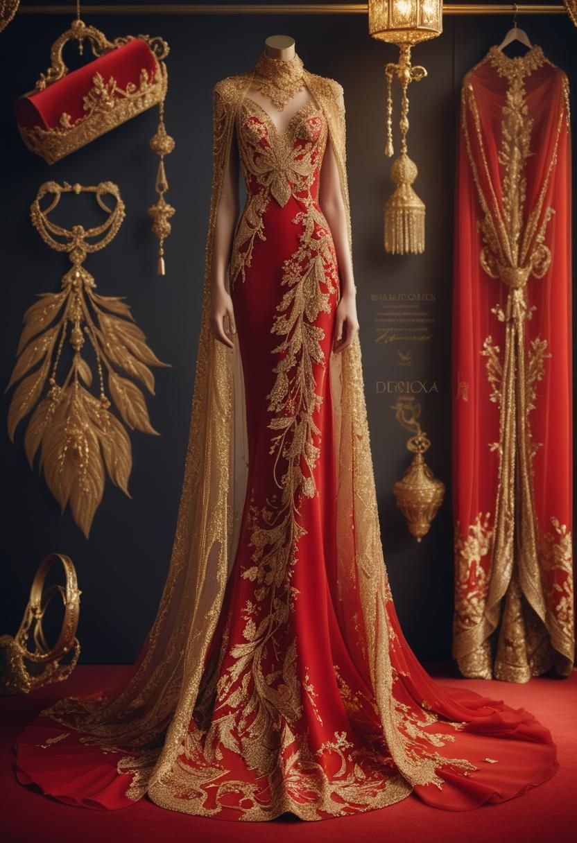 Glamorous High-Fashion Photo of Woman in Red Dress