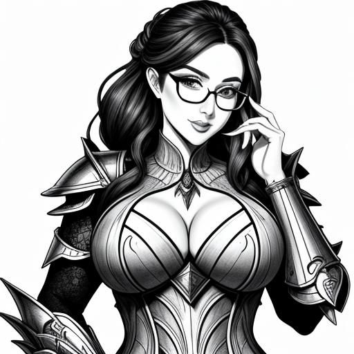 Voluptuous Woman in Fantasy Armor as Ink Art