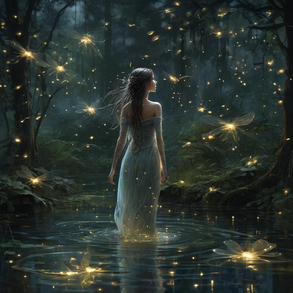 Ethereal Water Spirit in Enchanted Forest