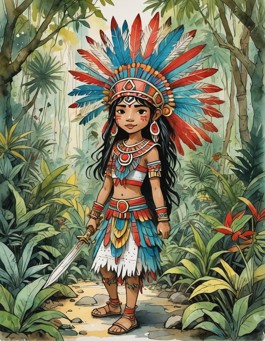 Aztec Princess in Jungle Kingdom: Storybook Illustration