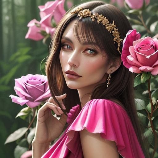 Woman with Rose in Misty Forest: Macro Photography