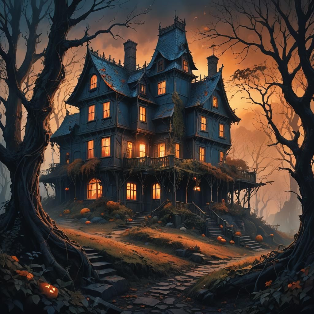 Eerie Headless Horseman Mansion in Mystical Forest