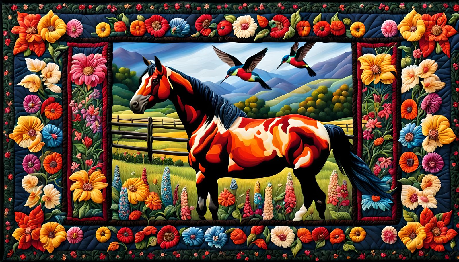 Colorful Hyperrealistic Patchwork Quilt with Animals