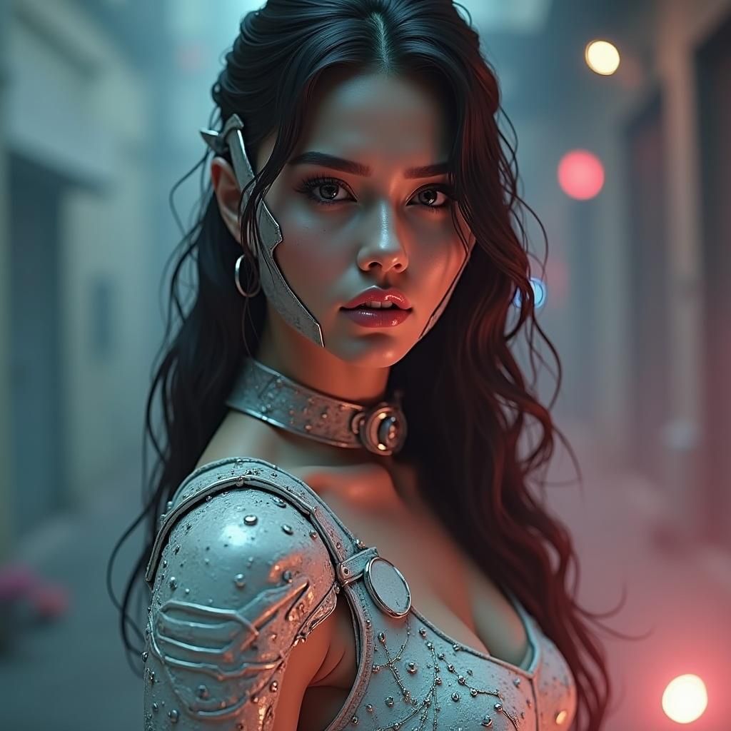 Sci-Fi Knight in Dystopian Alleyway: Cyberpunk Art