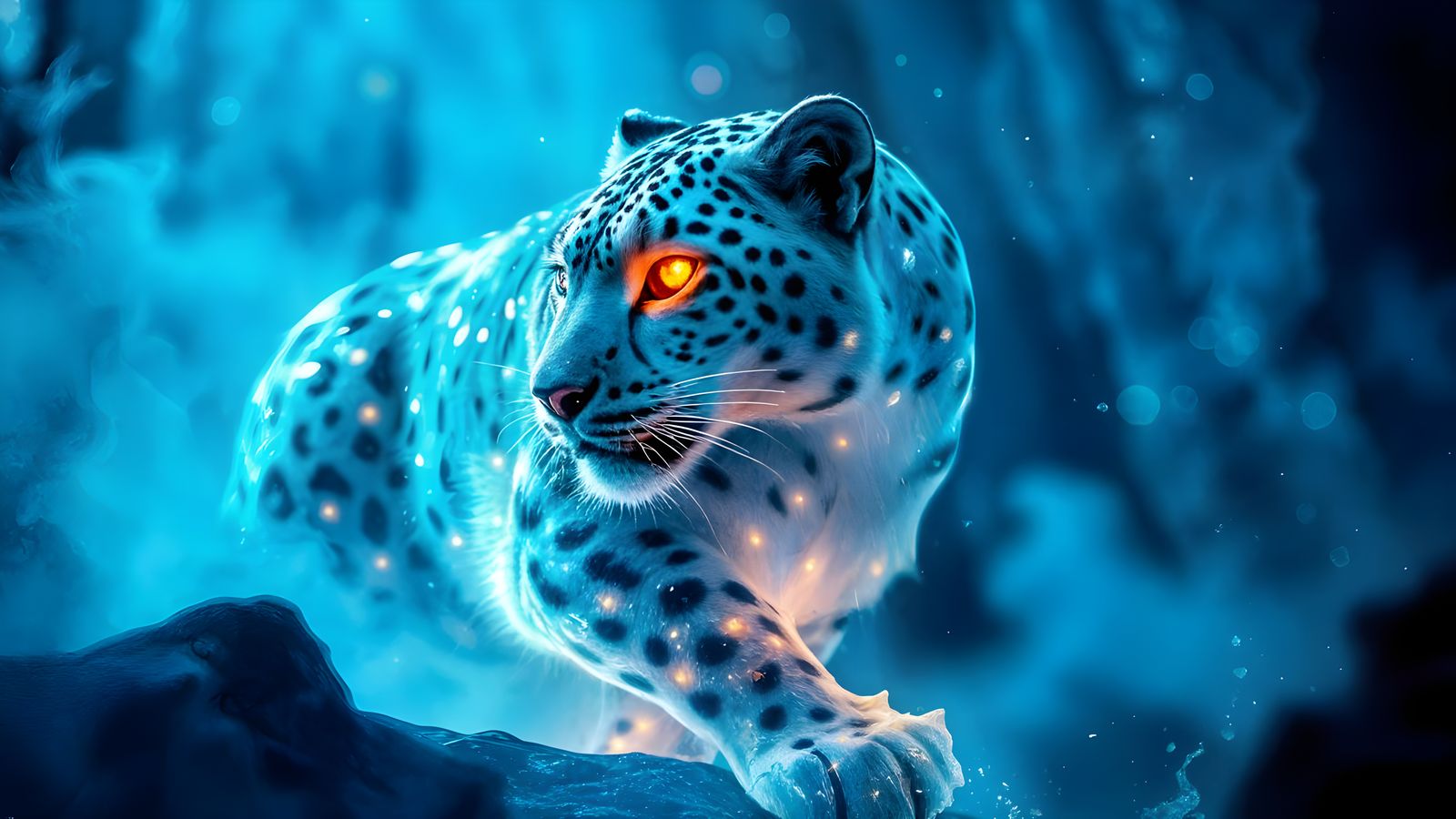 Surreal Ice Queen Snow Leopard in Deep Forest