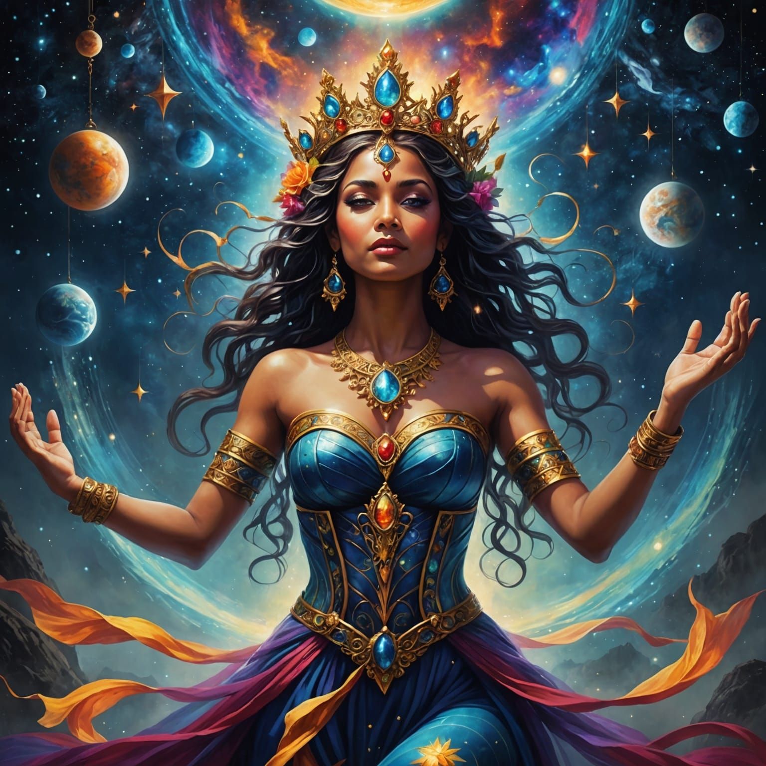 Goddess of Earth and Stars: Hyperrealistic Digital Art