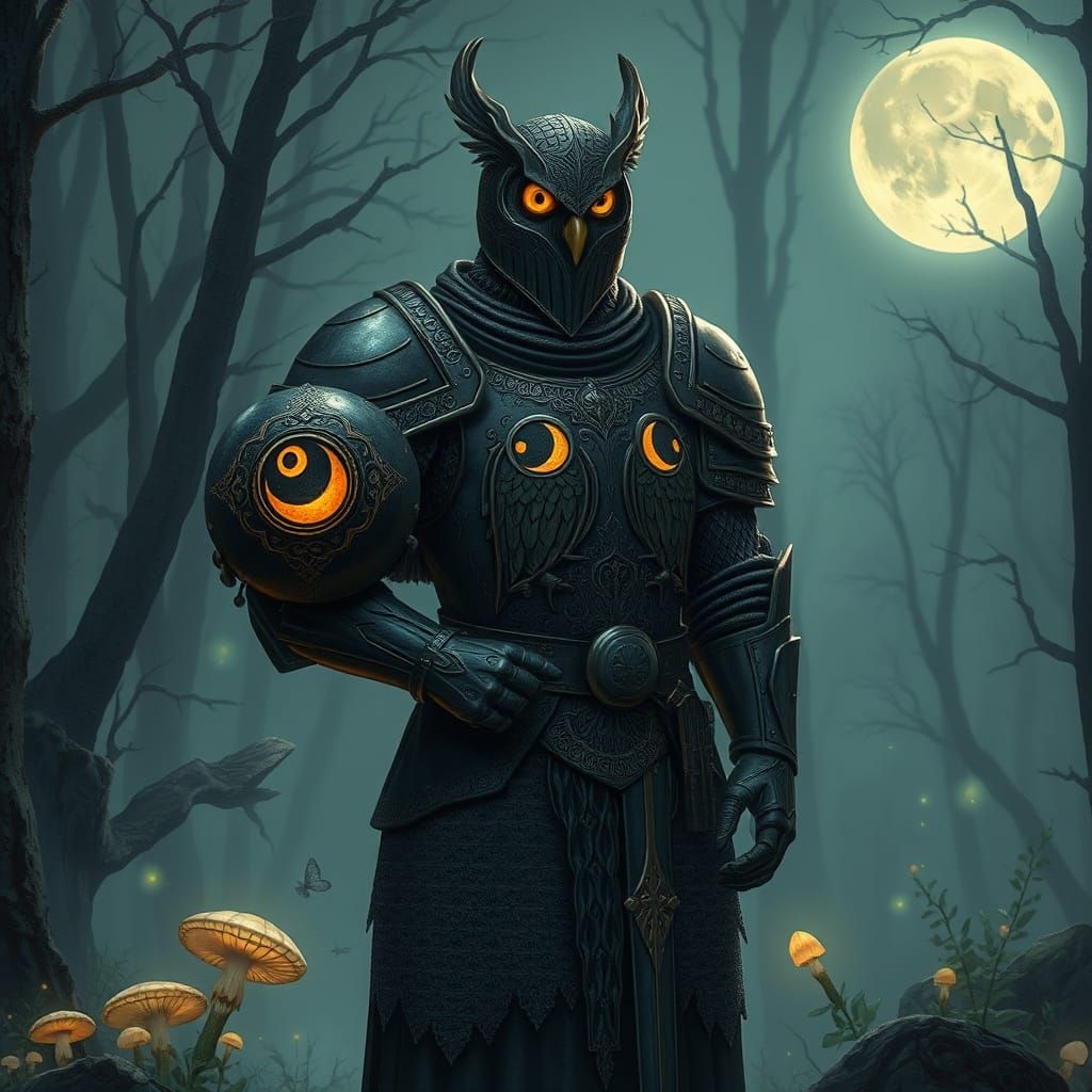 Medieval Knight in Owl-Themed Armor