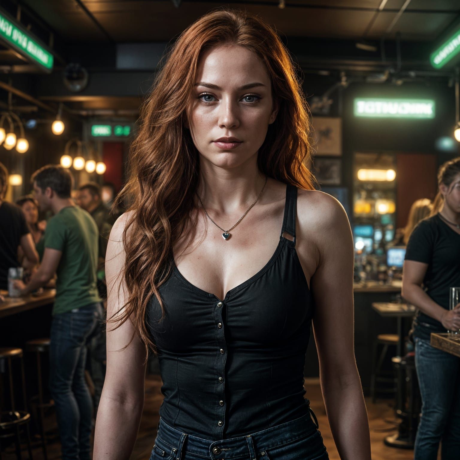 Realistic Portrait of a Red-Haired Woman in Nightclub