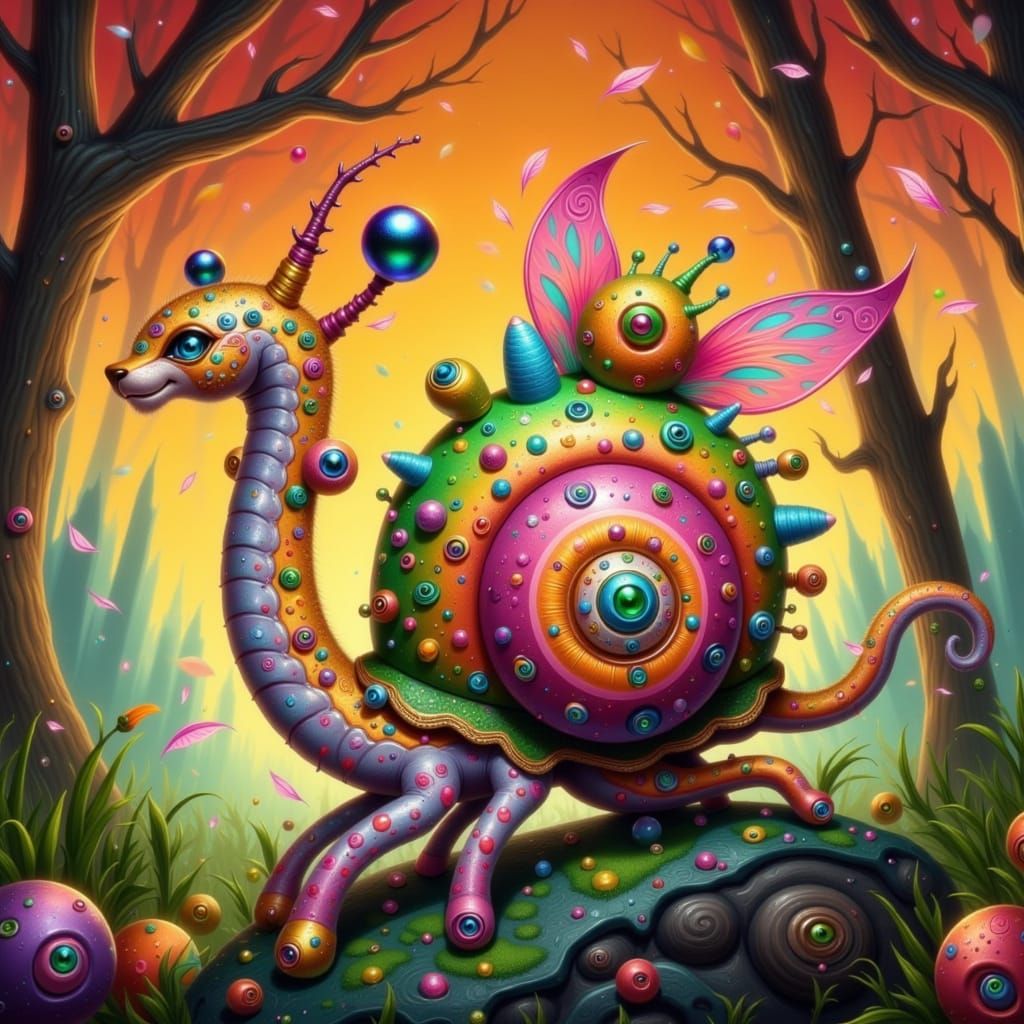 Cyberpunk Snail-Cheetah Emerges from Whimsical Dreamscape