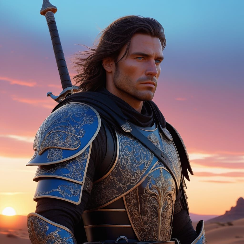 Majestic Desert Warrior in Realistic Armor