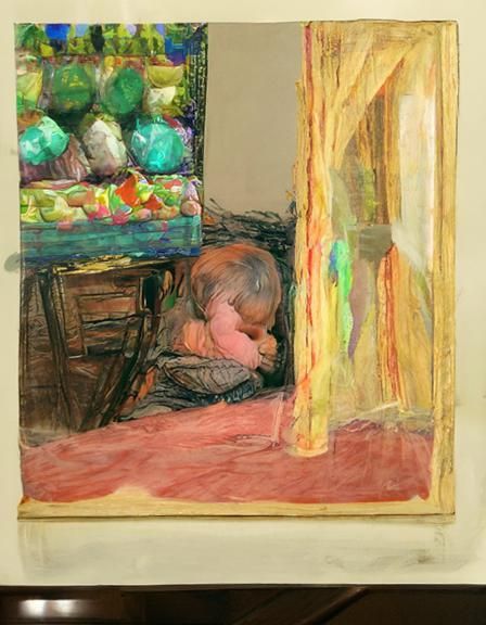 Baby in Corner: Pastel Acrylic Painting