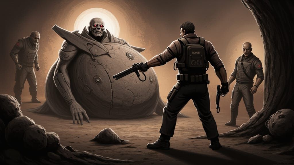 Chris Redfield Unleashes Fierce Punch in Classic Sepia-Ink P...