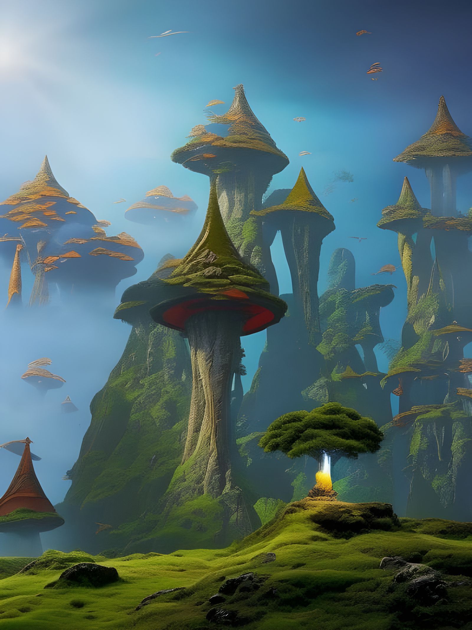 Alien Fungal Spires in a Dark Fantasy Landscape