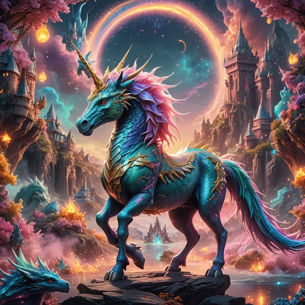Pastel Dragon Unicorn in a Magical World