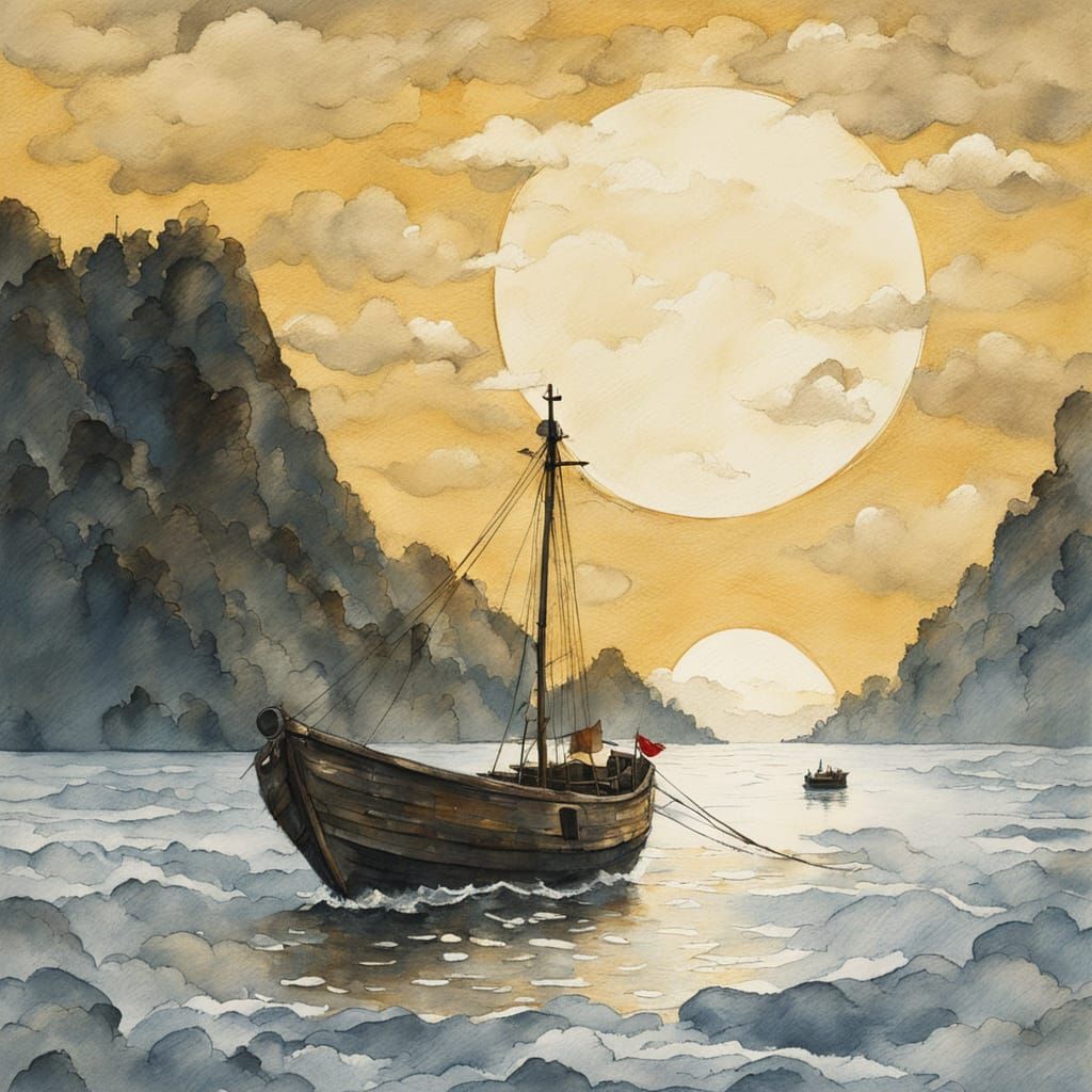 Moonlit Fisherboat in Impressionistic Style