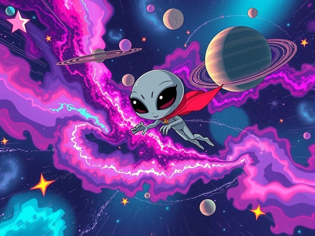 Psychedelic Alien Soaring Through Space