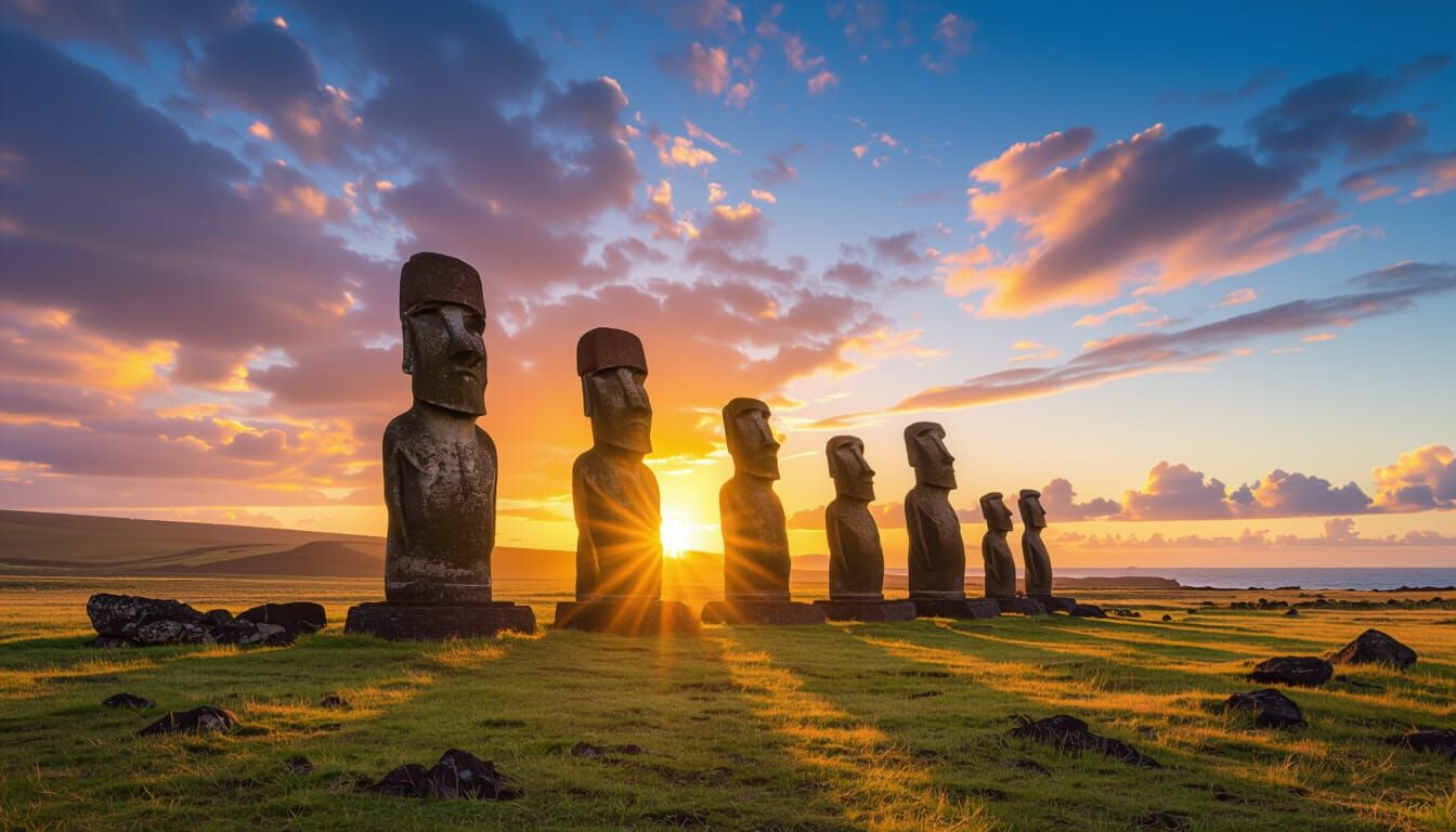 Easter Island Moai at Golden Hour Sunset