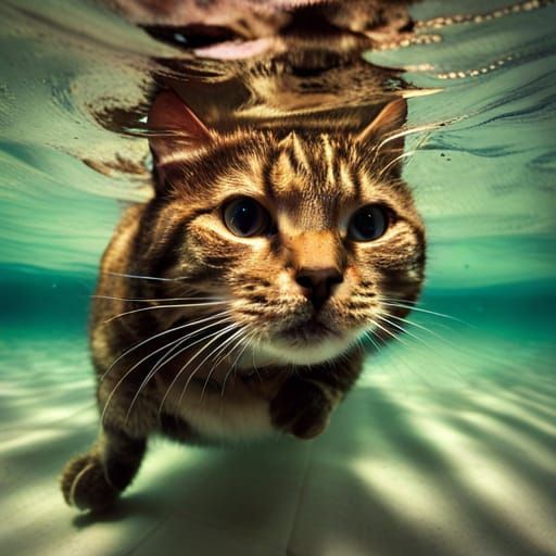 Dramatic Underwater Portrait of a Cat