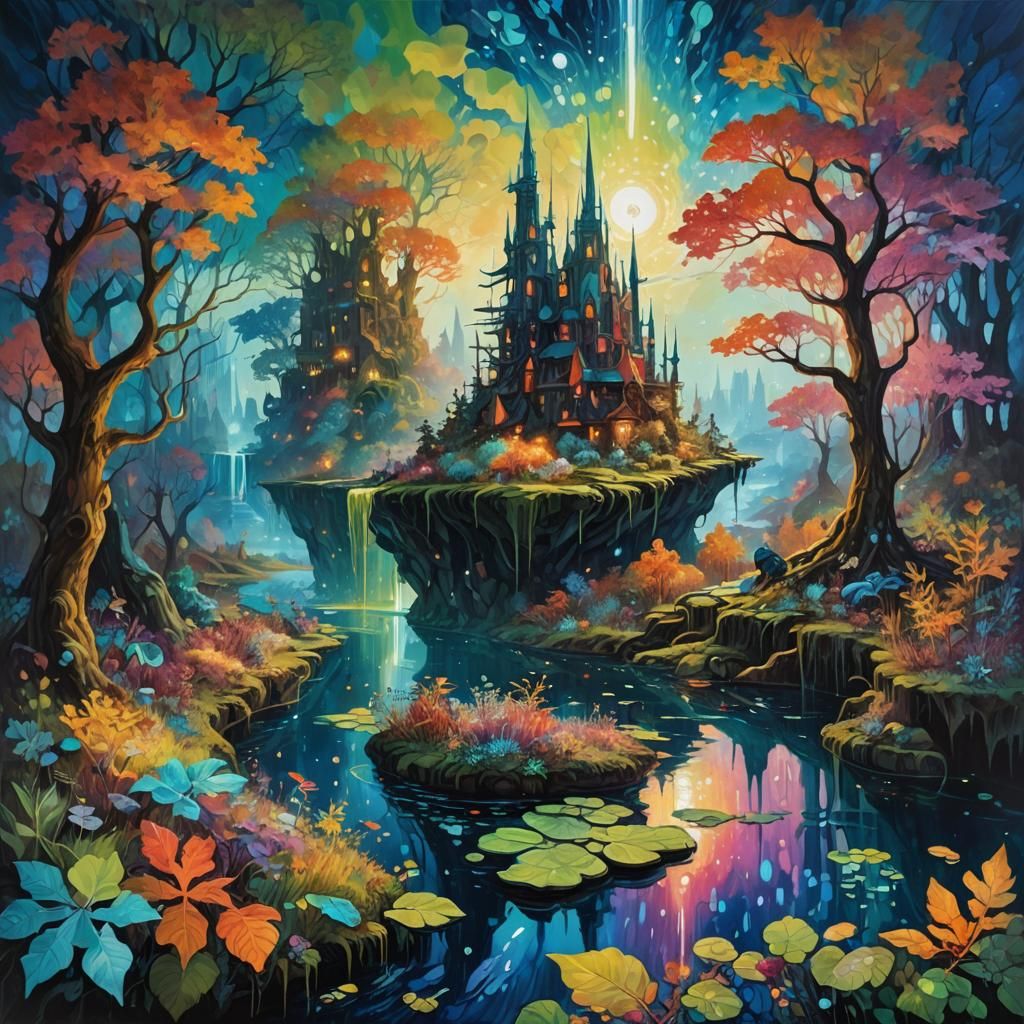 Floating Islands with Bioluminescent Forests as Expressionis...