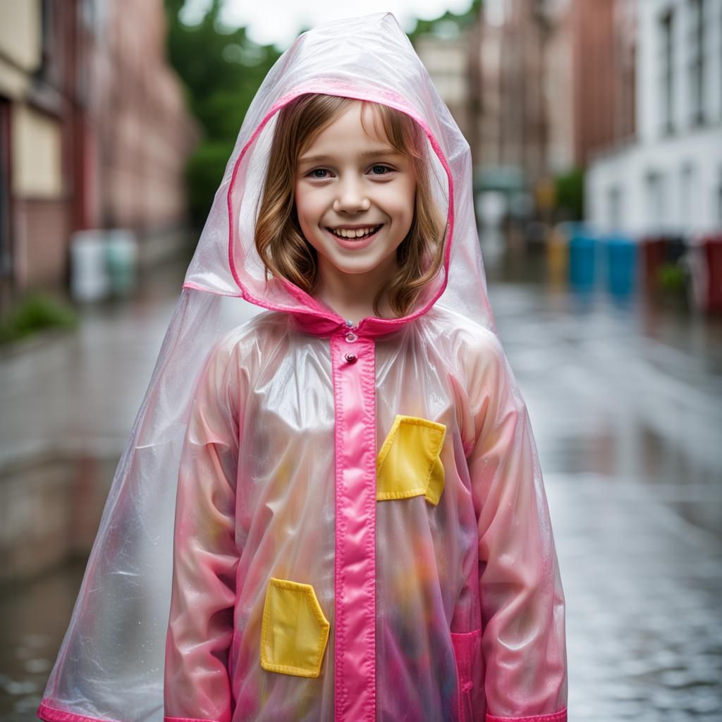 girl in plastic raincoat