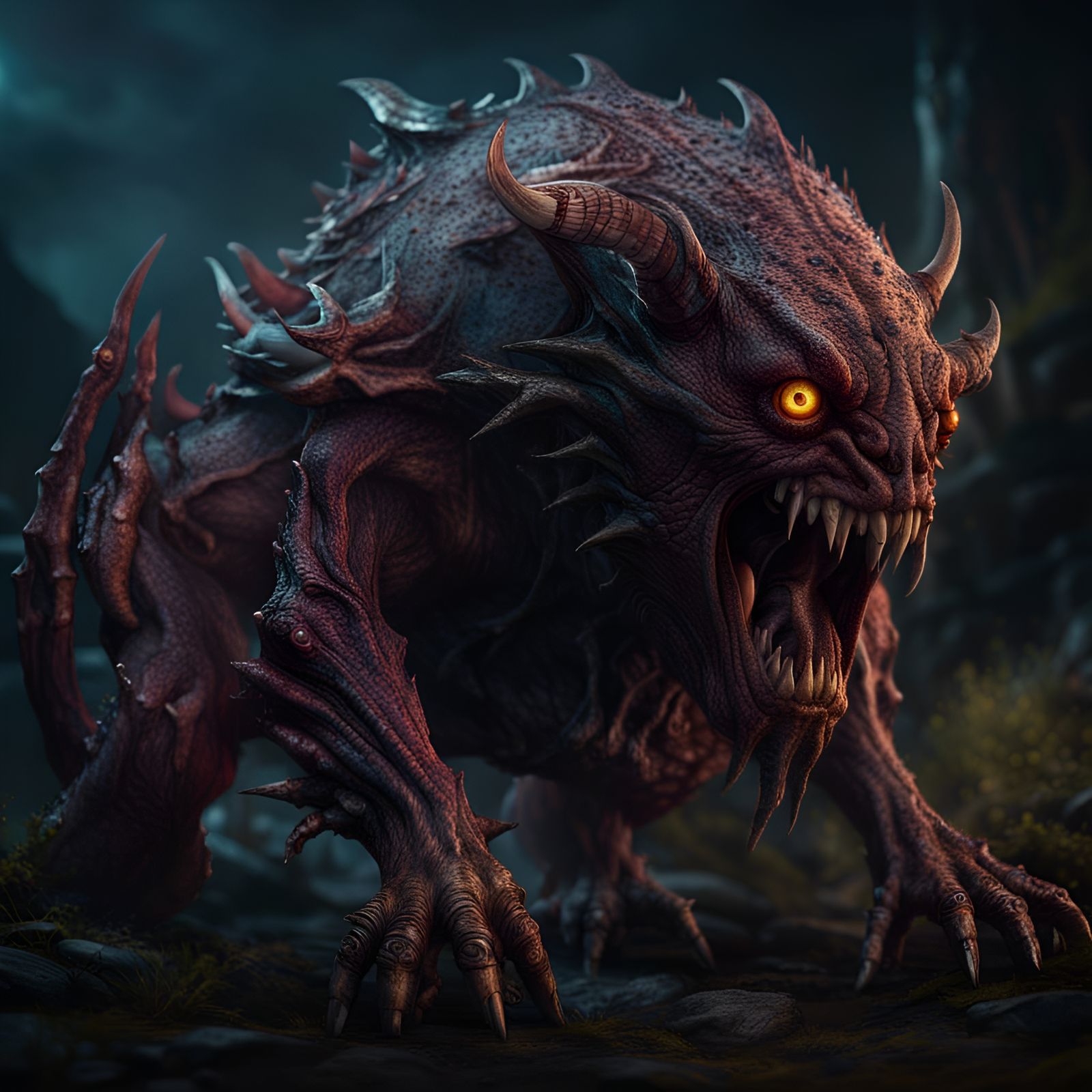 Terrifying Abomination Creature in Detailed Matte Painting