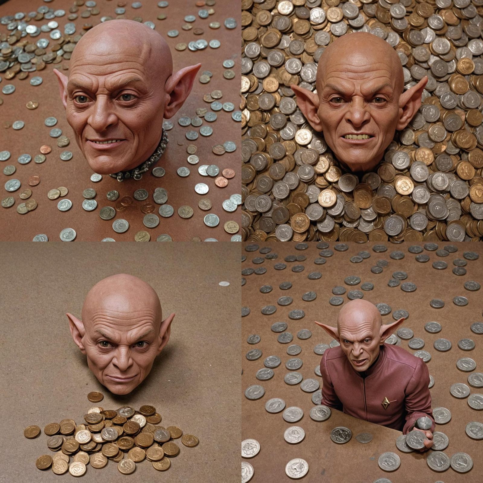 Ferengi at Desk with Pile of Shiny Coins