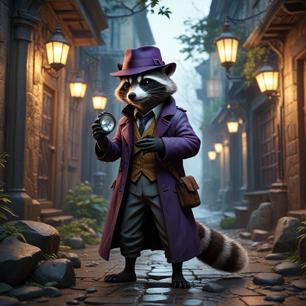 Cyberpunk Raccoon Detective Uncovers Mysterious Clue in Myst...