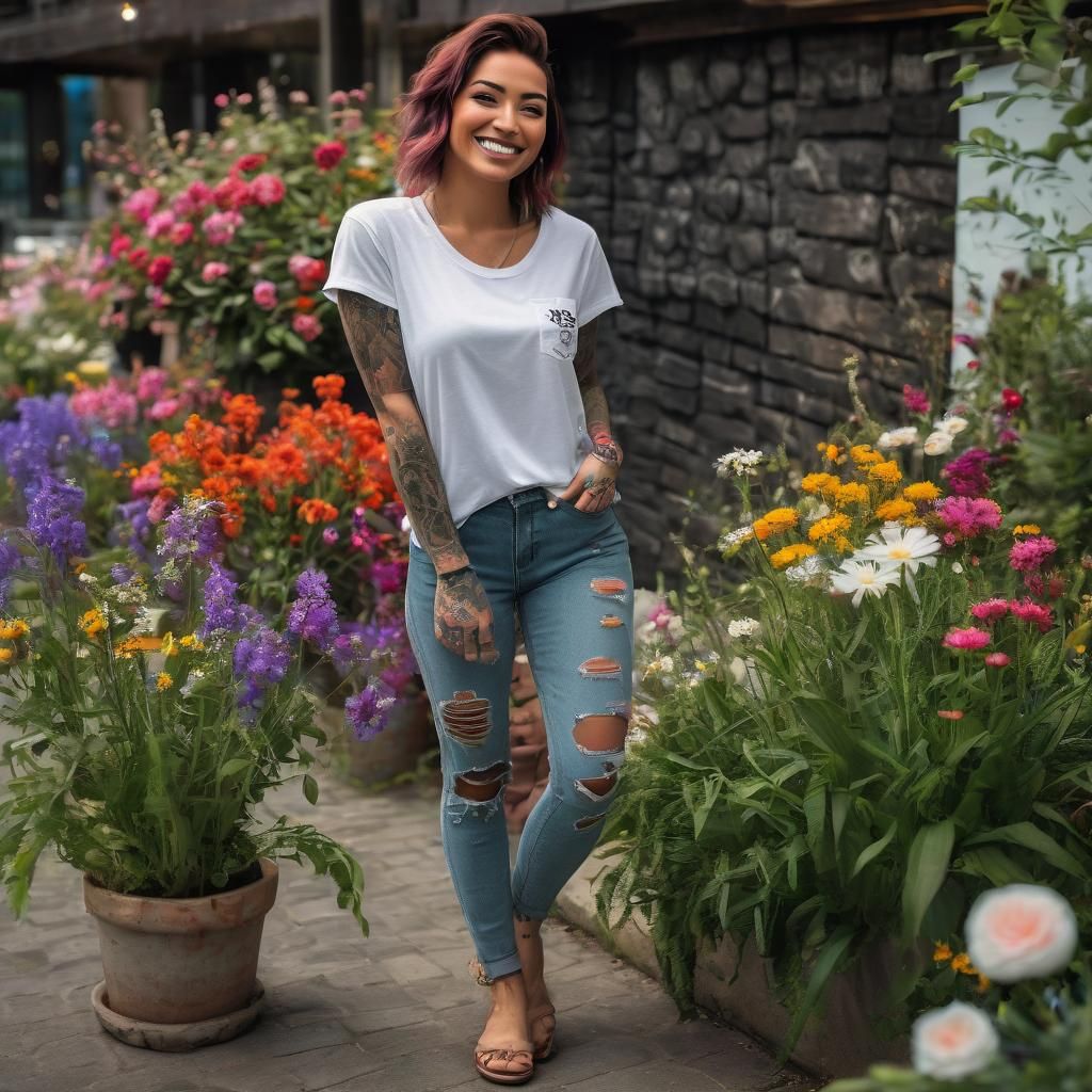 Tattooed Woman with Flowers: Professional Photography