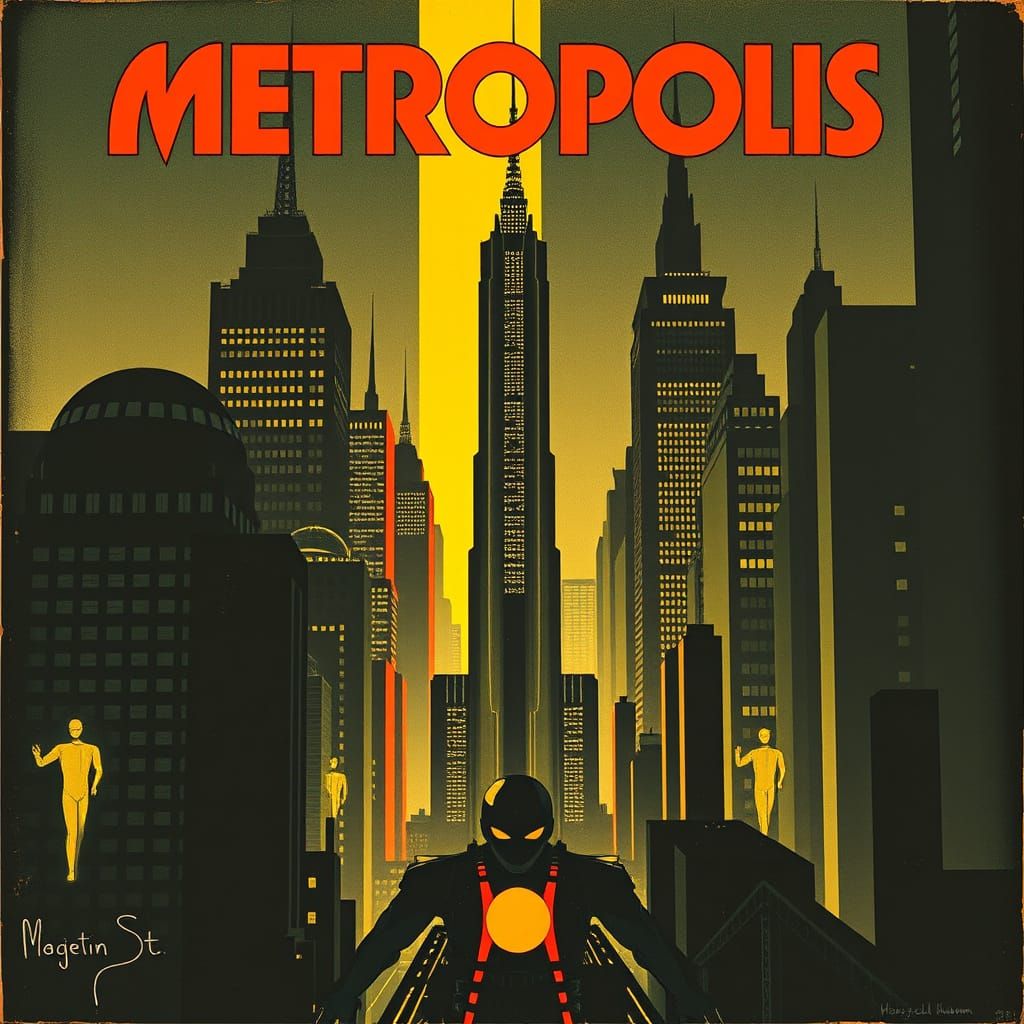 Metropolis Movie Poster in Retro Art Deco Style