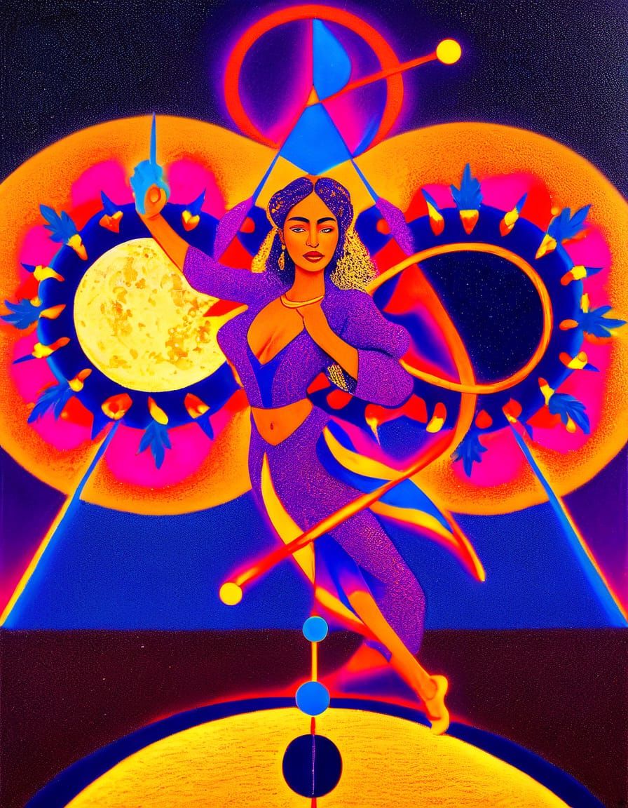 Surreal Goddess Pele Dances Under Vibrant Hawaiian Stars