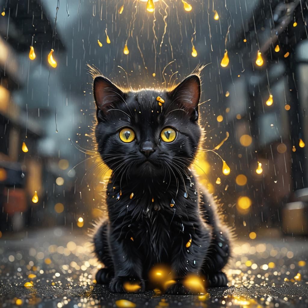 Cute Black Cat with Opal Eyes and Electricity