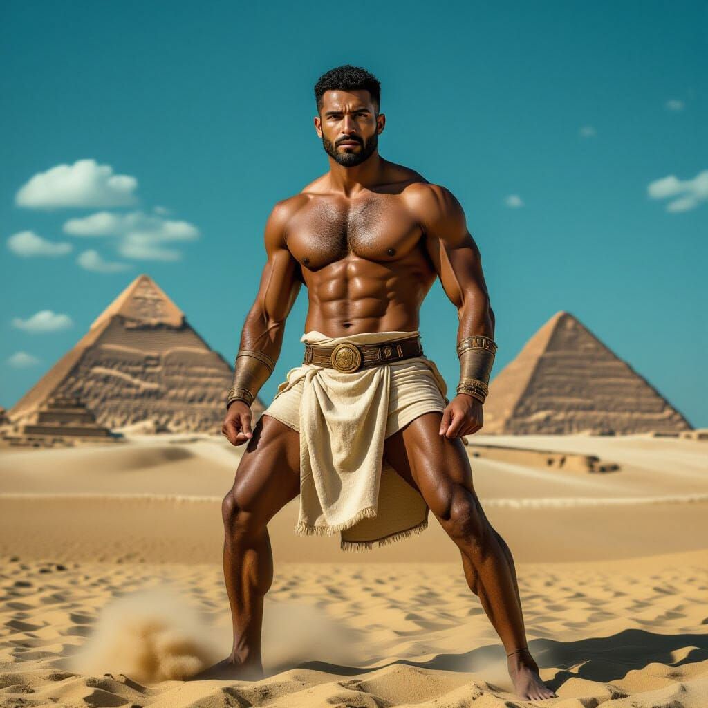 Ancient Egyptian Man Posing in Hyperrealistic Photo Style