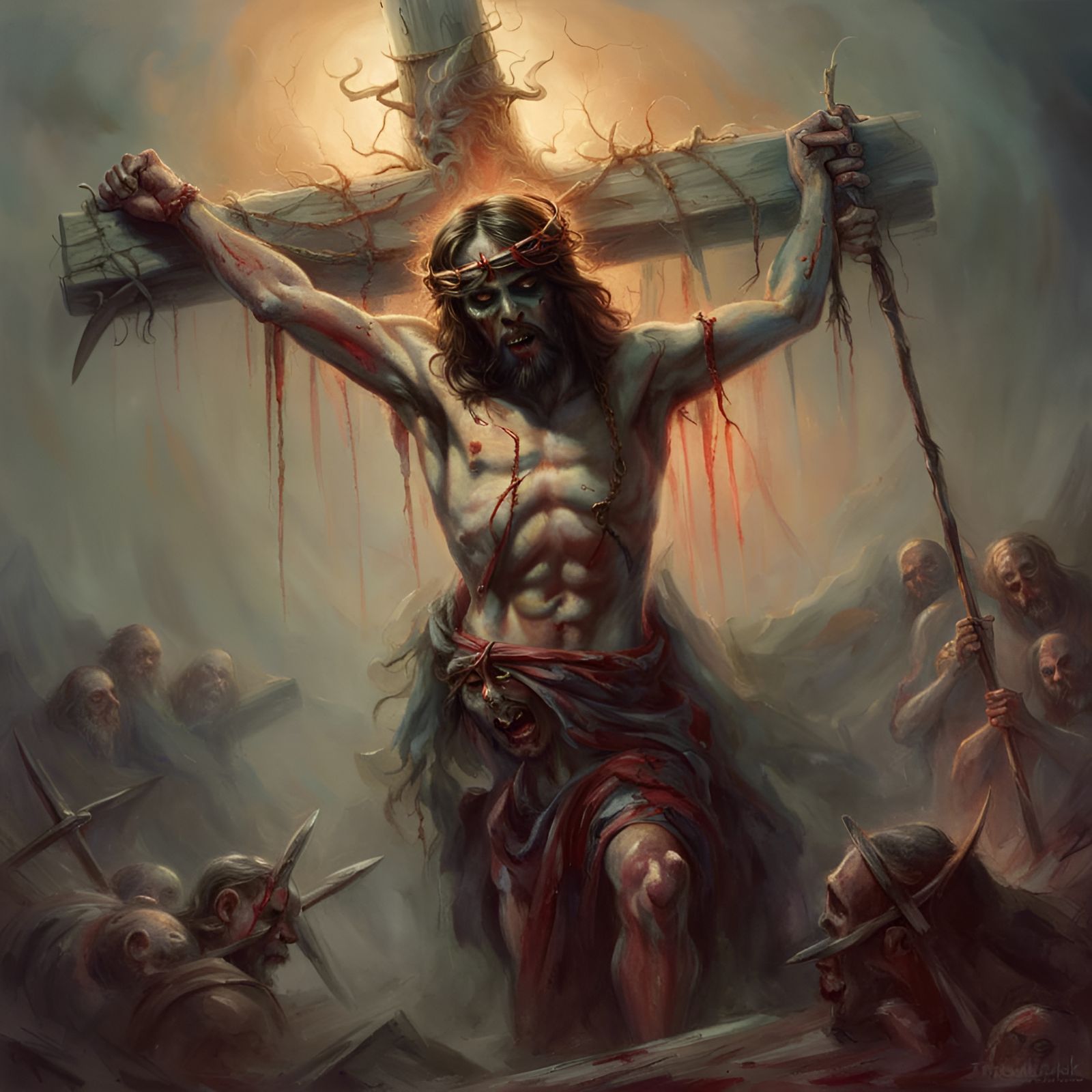 Demonic Christ Crucifixion in Hell: Ethereal Fantasy