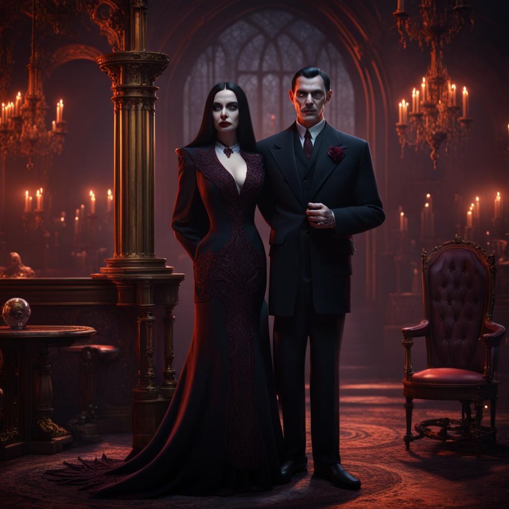 Gomez and Morticia Addams: Romantic Matte Painting