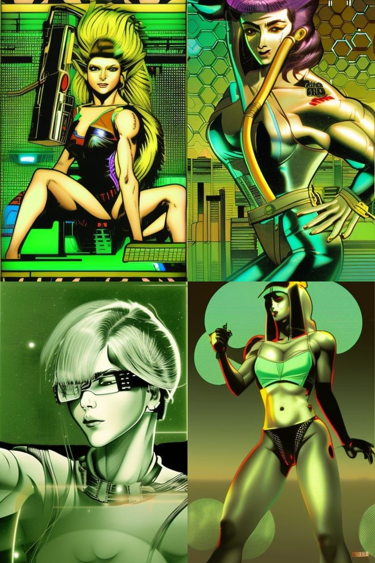 Steampunk Bodybuilder Portrait in Retro Shinkiro Style